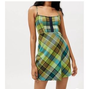 Urban Outfitters Greens and Blues Plaid Mini Dress - XS